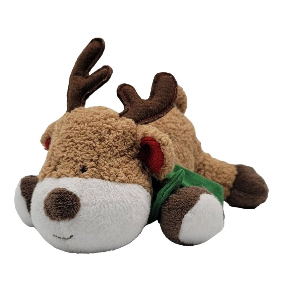 Carter's Christmas Reindeer Plush Brown 9" Antlers Green Scarf Red Ears Floppy
